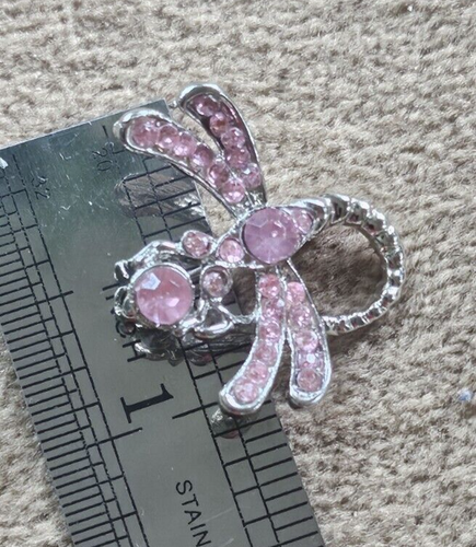Small Pretty Pink Rhinestones Dragonfly Brooch Silver Tone Vintage - Picture 9 of 9