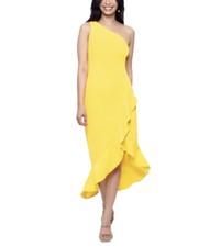 XSCAPE One-Shoulder Goddess Scuba Crepe Midi Dress Yellow Size 12 $229