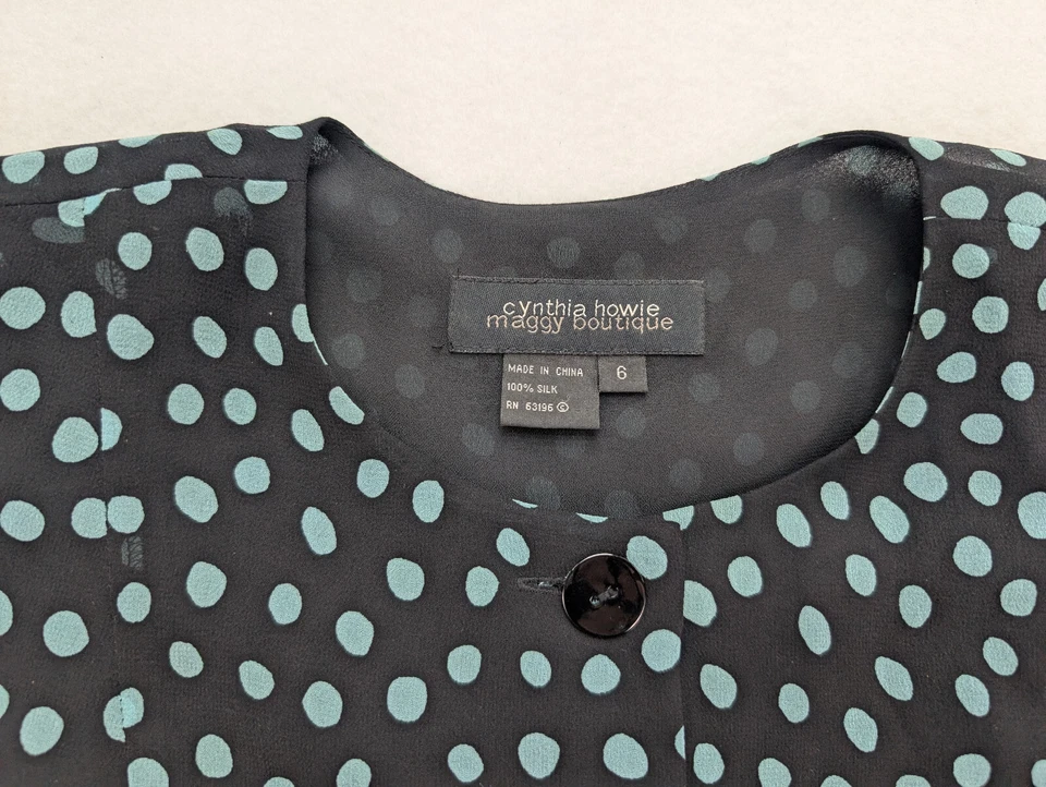 Cynthia Howie Maggy Boutique 2 Pc 100% Silk Blouse Top Skirt Size 6 Polka Dot - Image 3 of 4