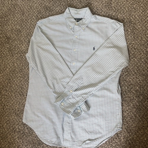 Ralph Lauren Classic Fit Dress Shirt Size Medium Blue Checkered Strip Rn 411381 - Picture 3 of 11