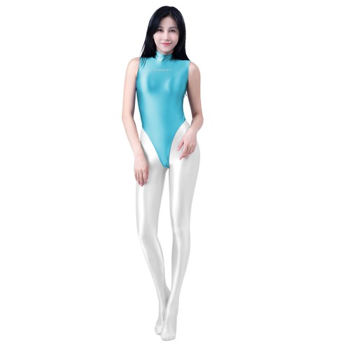 AMORESY Women's Glossy Leg Thong Swimwear High-Waisted Zipper Swimsuit Bodysuit - Picture 41 of 60