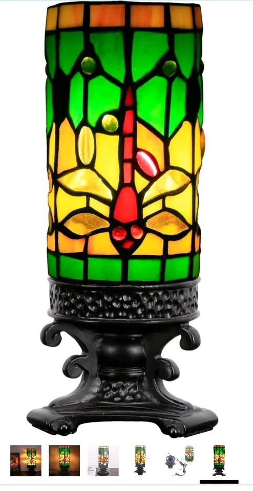 Lámpara de mesa Tiffany libélula verde y roja Foto 3 de 4