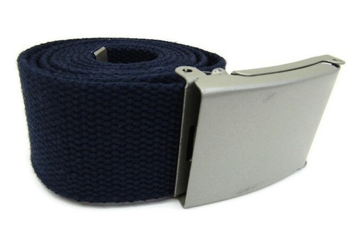 Unisex Quality Cotton Plain Webbing Canvas Belt Silver Buckle Size 52'' 18/20 - Picture 35 of 259