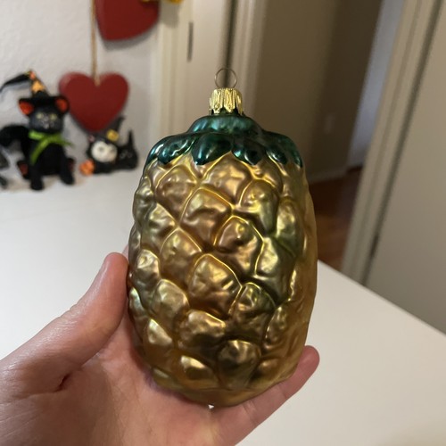 Whole large pineapple glass ornament