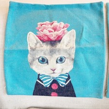 Set of 2 Kitten Cat Pillow Covers 17x17 Boy Girl Cute Woven Unbranded Zipper