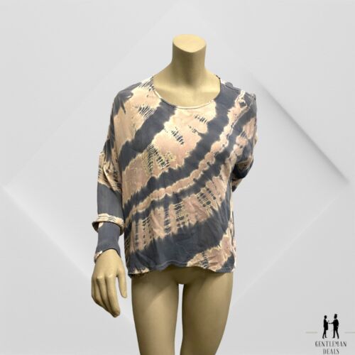 Raquel Allegra Shredded Tie Dye Tee Beige Gray Grey Size 0 Long Sleeve Top