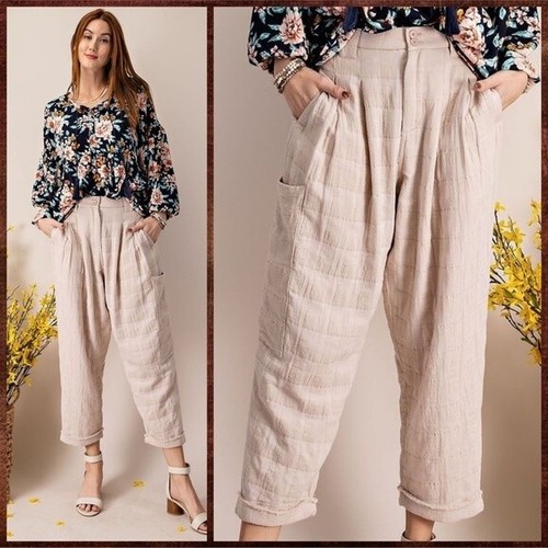 EASEL ULTRA LUX Sewn Plaid Pants - Pinch Pleat Details, Cuffed Raw Hem & Pockets - Picture 5 of 14