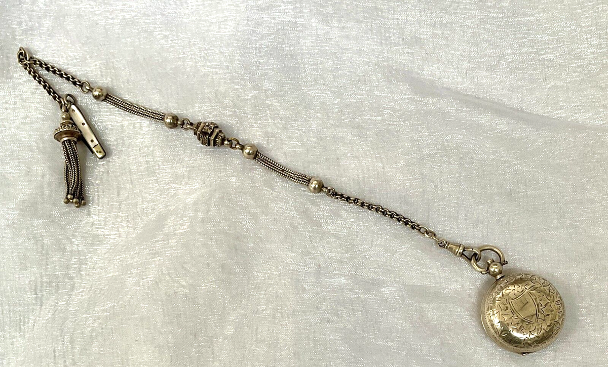 Edwardian Fancy Albert Watch Chain with Albert Jackson Silver Sovereign Case