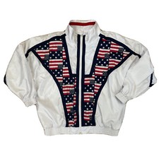 Vintage Lady Lavon Xl Windbreaker Jacket Long Sleeve Usa Flag Full Zip