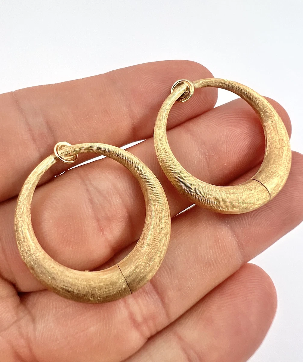 Vintage Modernist 14k Yellow Gold Satin Clip Tension Hoop Earrings