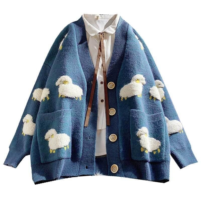 Knit Cardigan Burberry Sheep Sweater Women 3D Sheep Pattern