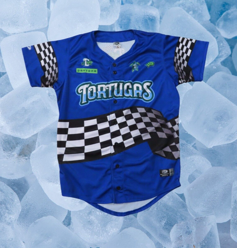 #24 Daytona Tortugas Game Used Worn Nascar Themed Jersey MLB MILB Reds Size L
