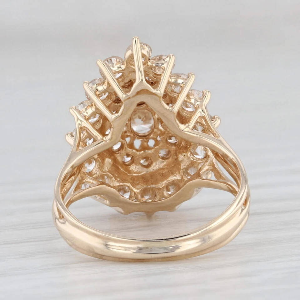 Anillo lágrima racimo de diamantes de 1,75 quilates de oro amarillo de 14 k talla 5,5 cóctel Foto 4 de 4