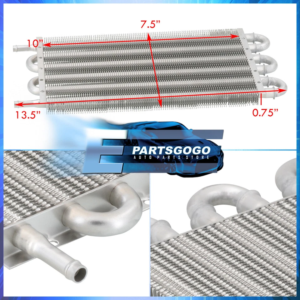 Universal Aluminum Oil Transmission Power Steering Cooler Kit 10" x 7.5" x 0.75" - Image 2 of 3