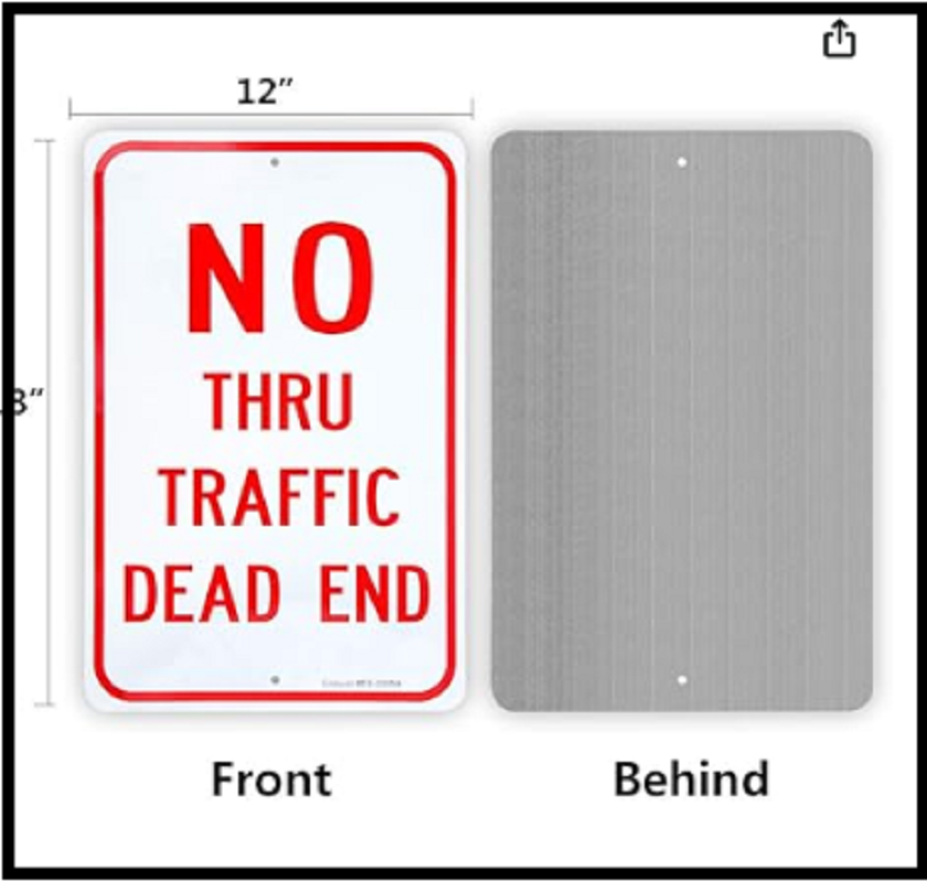 Aluminiumschild 'Dead End – No Thru Traffic' – 35,6 X 25,4 Cm, Wetterfest, UV-beständig, Mit Bohrungen