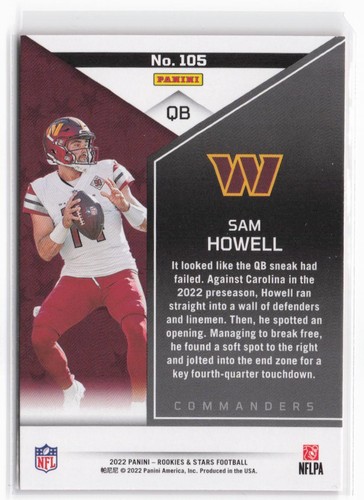 2022 Panini Rookies & Stars Sam Howell RC #105 Red - Picture 2 of 2