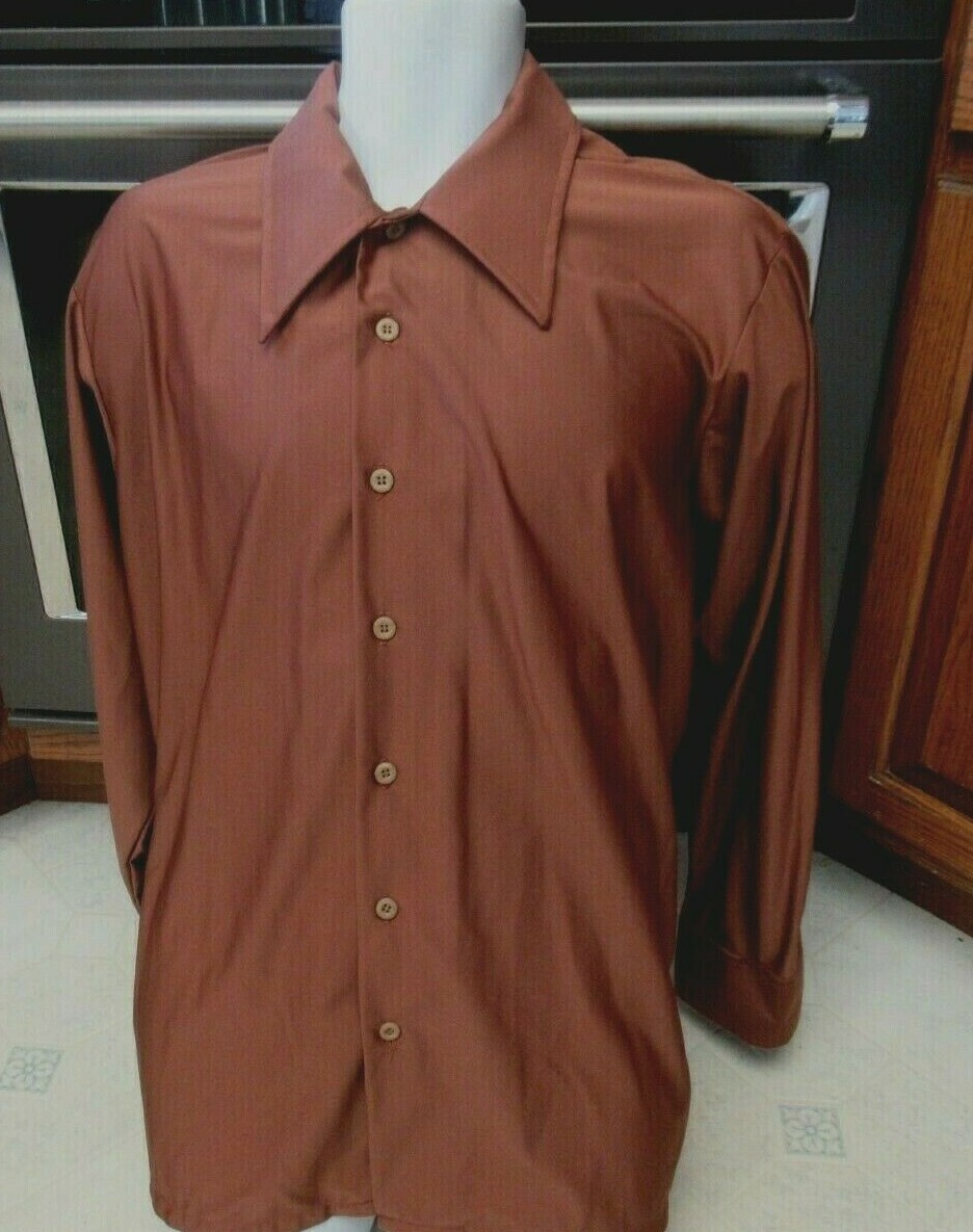 1970&rsquo;s vintage Kmart Nylon Disco leisure shirt Chocol… - Gem