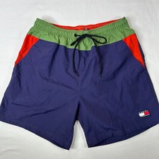 Tommy Hilfiger Mens Lined Swim Trunks Board Shorts Color Block Retro Sz Med