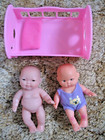 Berenguer & TuTu Love 5 inch baby dolls w/ 2 Hand- Knitted Dress Outfits, Cradle — photo 2