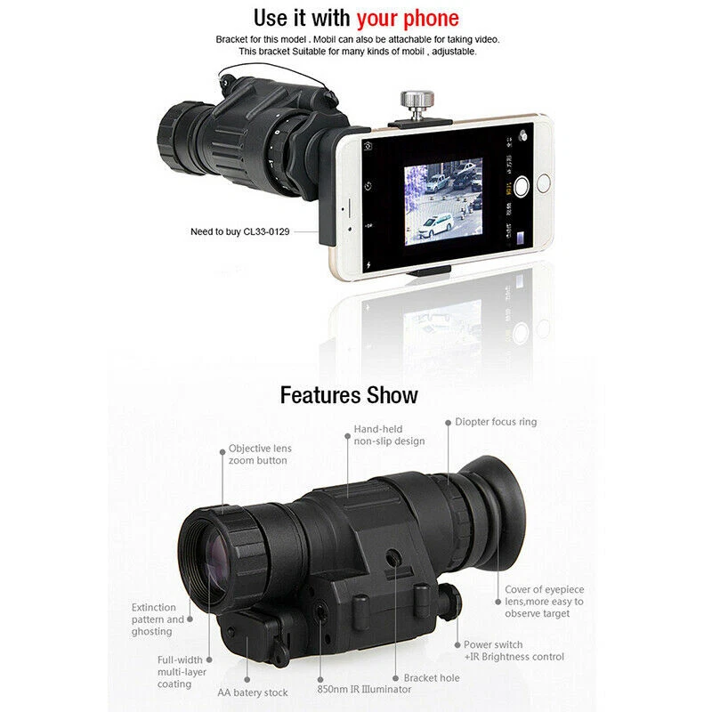 200M 2X Monocular Night Vision Helmet Scope Hunting NVG Rhino Arm 850mm 1/4CMOS - Image 3 of 4