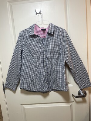 DARK NAVY,PINK,WHITE CHECKED BLOUSE-LEYLA BRAND-SIZE XL-LONG SLEEVES