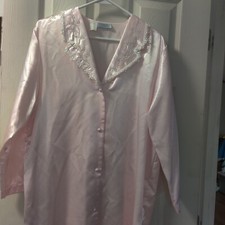 Vtg Etienne Satin Night Shirt Gown Embroidered Flowers Polyester Pink Size S