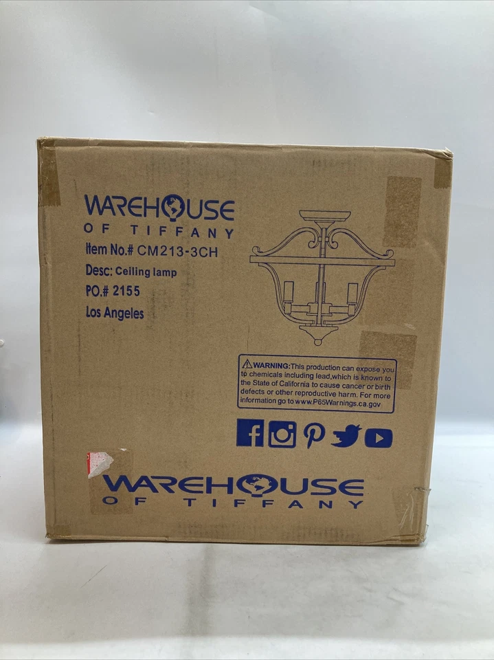 Warehouse Of Tiffany Karl Chrome 3-Light Semi-Flush Mount Light CM213/3CH - Image 2 of 4