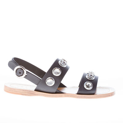 PRADA damen schuhe women Black leather slingback sandal Crystal grommets