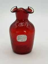 Vtg Red Crackle Glass Vase Blown  Kanawha Dunbar