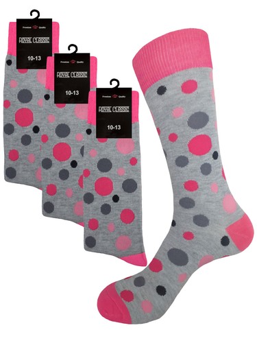 1-3-6 or 12 Pair Dress Socks PINK Polka Dots Cotton Socks 10-13 TRUE TO SIZE - Picture 11 of 14