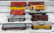 HO Scale Rolling Car Lot of 10 - Box Cars - Oil Tankers - Caboose - Mixed Brands
