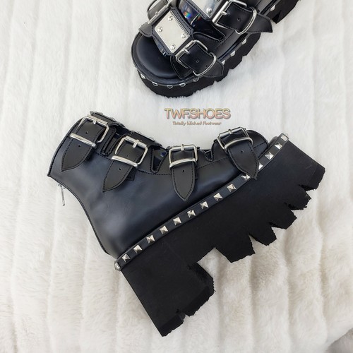 Ashes 70 Black 3.5" Platform Heel Goth Punk Sandal Boots NY DEMONIA - Picture 4 of 11