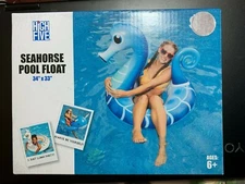 SEAHORSE SWIM RING FLOAT Pool Beach SUMMER WATER FUN Inflatable 34" X 33" NIB 