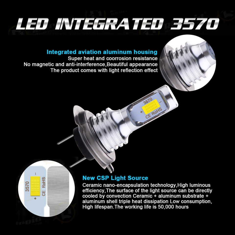 For Mercedes-Benz ML350 2006-2011 Combo LED Headlight Fog Light Bulbs Kit 6000K - Image 3 of 4