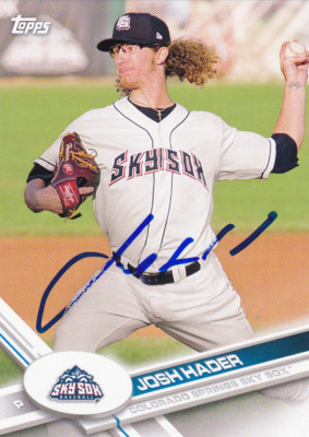 JOSH HADER COLORADO SPRINGS SKY SOX SIGNED CARD MILWAUKEE BREWERS