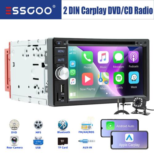 6.2" 2 DIN Car Stereo Carplay Android Auto CD DVD Player FM AM Radio USB CAM MIC - Picture 1 of 15