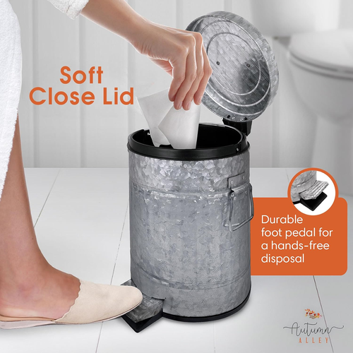 Rustic Farmhouse Bathroom Trash Can - Pet Proof Galvanized Trash Can with Soft-C - 第 7/12 張圖片