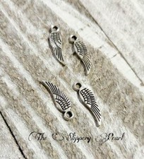 10 Angel Wing Charms Antique Silver Tone 2 Sided Findings 17mm