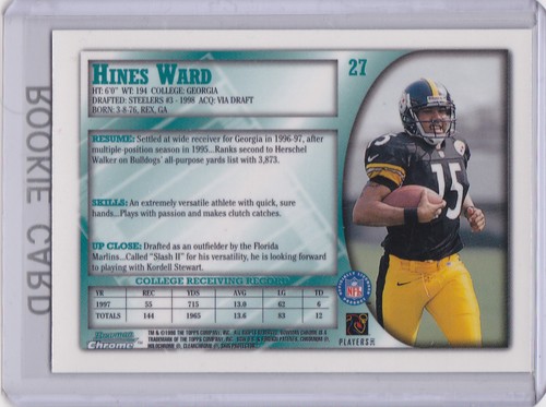 HINES WARD ROOKIE CARD 1998 Bowman Chrome Pittsburgh Steelers FOOTBALL RC - Picture 2 of 2