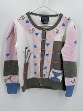 Vintage Berek Hand Knit Golf Cardigan Sweater Women Large Novelty Retro Grandma