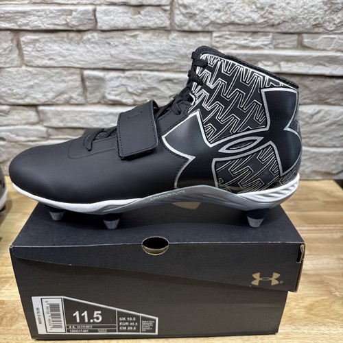 Men’s Under Armor Size 12 UA C1N Mid D Black Cleats - Afbeelding 2 van 6