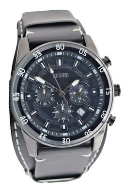 SKM - HERRENUHR - CHRONOGRAPH - DATUM - TAG & NACHT ANZEIGE - LEDER - 46MM - NEU