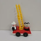 Vintage Fisher Price Little People Fire Truck With Fireman and Dog Toy