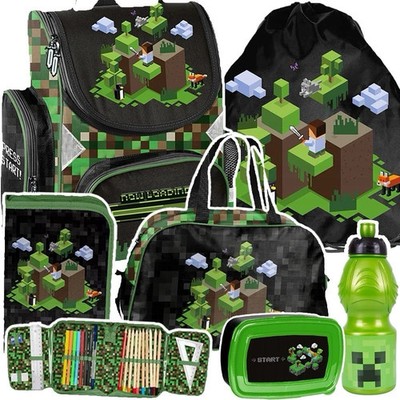 PIXEL Game play Schulranzen Federmappe 7 tl SET Minecraft Trinkflasche