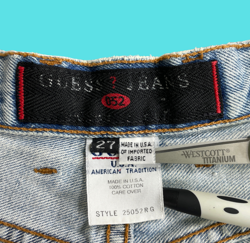 Jeans donna vintage anni 90 taglia 27 vita alta Guess 052 vestibilità classica-USA blu chiaro - Foto 10 di 14