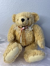Soft Plush Teddy Bear   Cream Color   Ribbon Bow   Vintage Style   16  