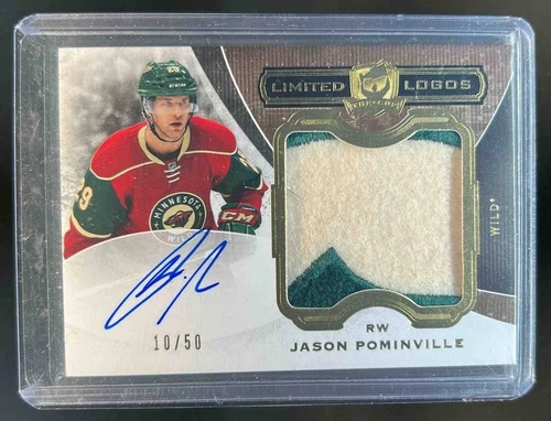 2014-15 The Cup Jason Pominville Limited Logos Auto Game Used Patch #10/50