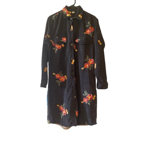 The Collection Royal Embroidery Flower Corduroy Dress Jacket Black Large Women - Picture 2 of 7
