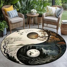 140cm 140cmYin Yang Tree Printed Round Mat - Durable Polyester, Hand Wash Only,