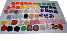 Lot of 60 Crocheted Granny Squares Quilting Afghans 4 IN Yellow Green Red Multi